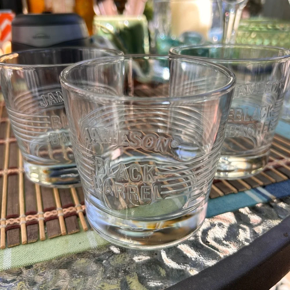 Jameson bourbon whiskey highball rock  glasses black barrel